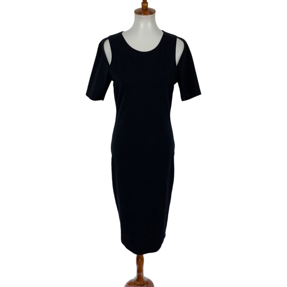 Fabletics Black Midi Dress‎ Large Short Sleeve Bodycon Activewear Gym Athleisure